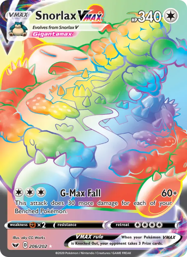 Snorlax VMAX Secret Rare Pokemon card #206 from Sword & Shield