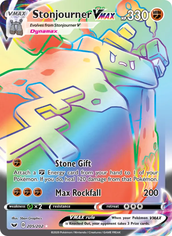 Stonjourner VMAX Secret Rare Pokemon card #205 from Sword & Shield