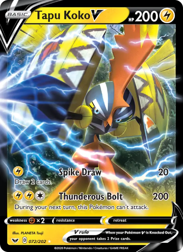 Tapu Koko V Holo Rare V Pokemon card #72 from Sword & Shield