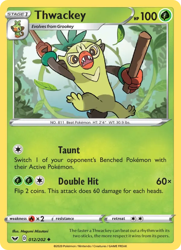 Thwackey Uncommon Pokemon card #12 from Sword & Shield