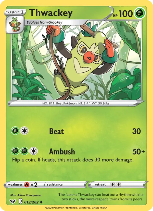 Thwackey Uncommon Pokemon card #13 from Sword & Shield