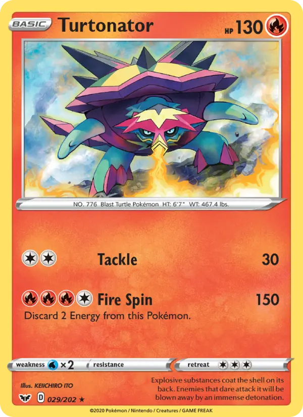 Turtonator Rare Pokemon card #29 from Sword & Shield