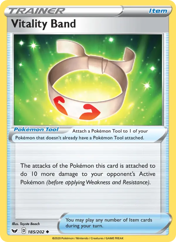 Vitality Band Uncommon Pokemon card #185 from Sword & Shield