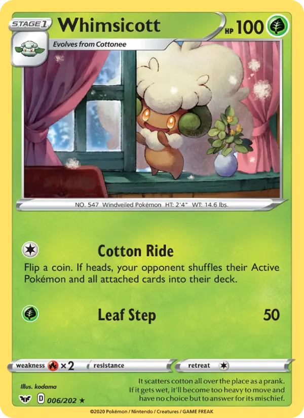 Whimsicott Rare Pokemon card #6 from Sword & Shield
