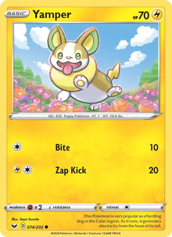 Yamper Common Pokemon card #74 from Sword & Shield