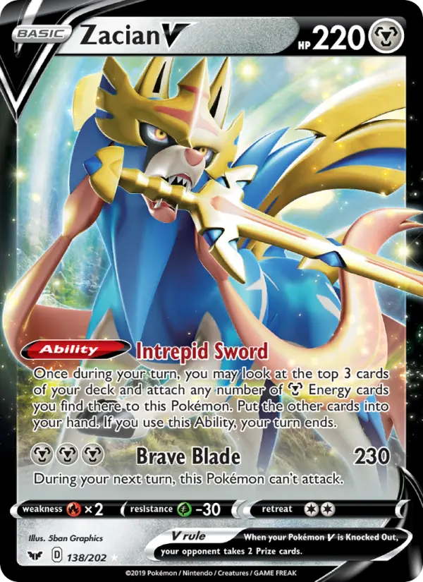 Zacian V Holo Rare V Pokemon card #138 from Sword & Shield