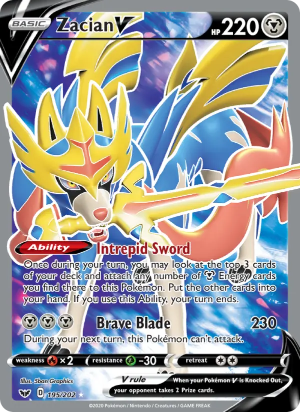 Zacian V Ultra Rare Pokemon card #195 from Sword & Shield