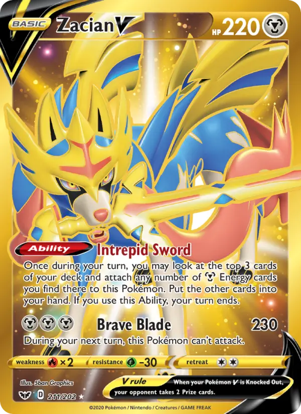 Zacian V Secret Rare Pokemon card #211 from Sword & Shield