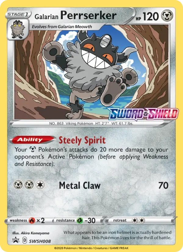 Galarian Perrserker None Pokemon card #SWSH008 from SWSH Black Star Promos