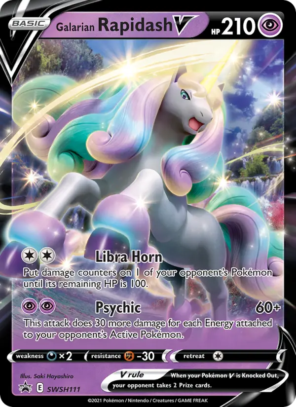 Galarian Rapidash V None Pokemon card #SWSH111 from SWSH Black Star Promos