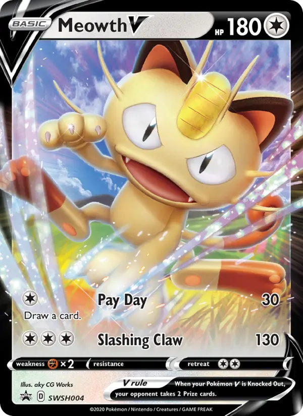 Meowth V None Pokemon card #SWSH004 from SWSH Black Star Promos