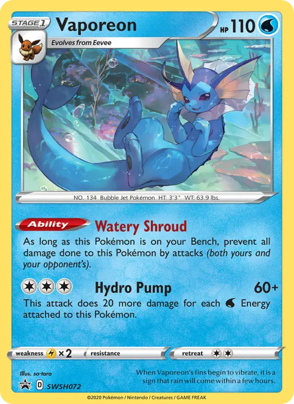 Vaporeon None Pokemon card #SWSH072 from SWSH Black Star Promos
