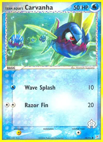 Team Aqua's Carvanha Common Pokemon card #48 from Team Magma vs Team Aqua