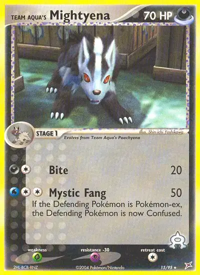 Team Aqua's Mightyena Rare Pokemon card #15 from Team Magma vs Team Aqua
