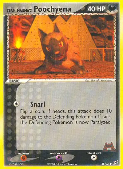 Team Magma's Poochyena Common Pokemon card #65 from Team Magma vs Team Aqua