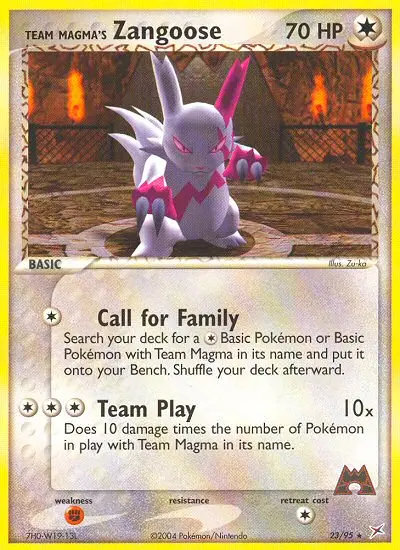 Team Magma's Zangoose Rare Pokemon card #23 from Team Magma vs Team Aqua