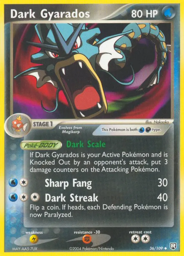 Dark Gyarados Uncommon Pokemon card #36 from Team Rocket Returns