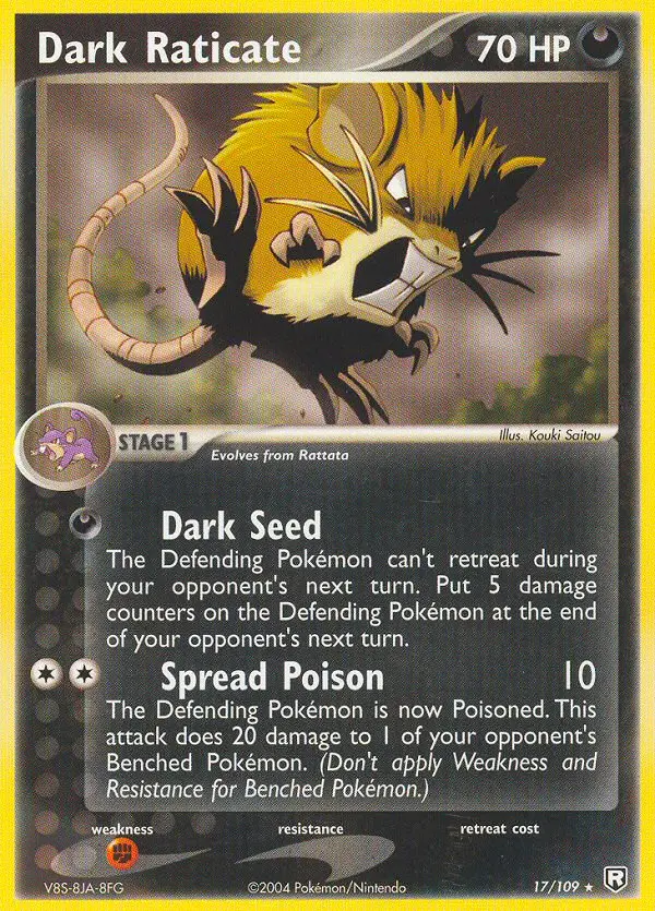 Dark Raticate Rare Pokemon card #17 from Team Rocket Returns