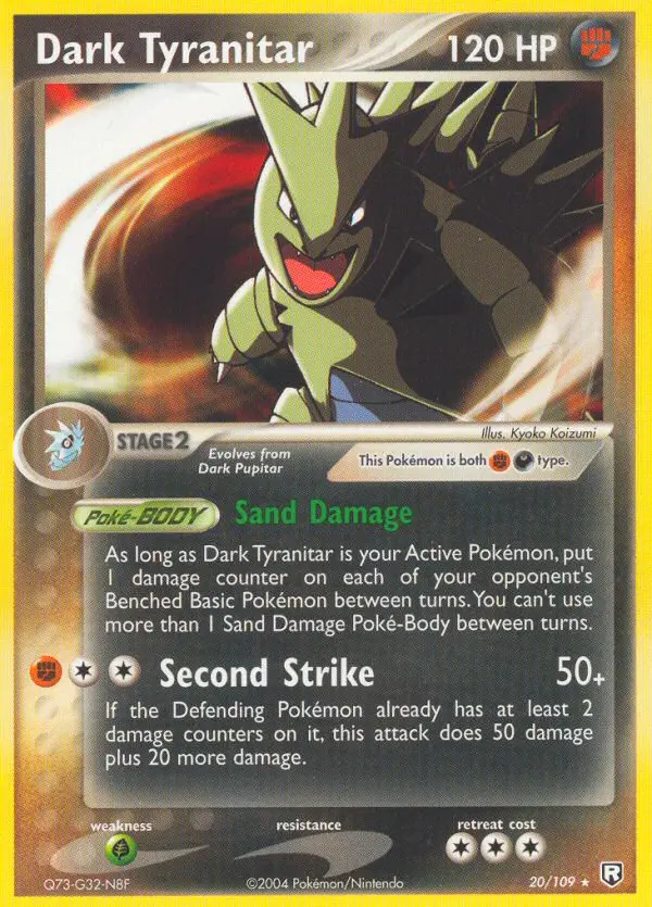 Dark Tyranitar Rare Pokemon card #20 from Team Rocket Returns