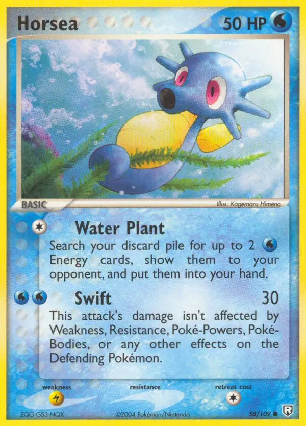 Horsea Common Pokemon card #58 from Team Rocket Returns