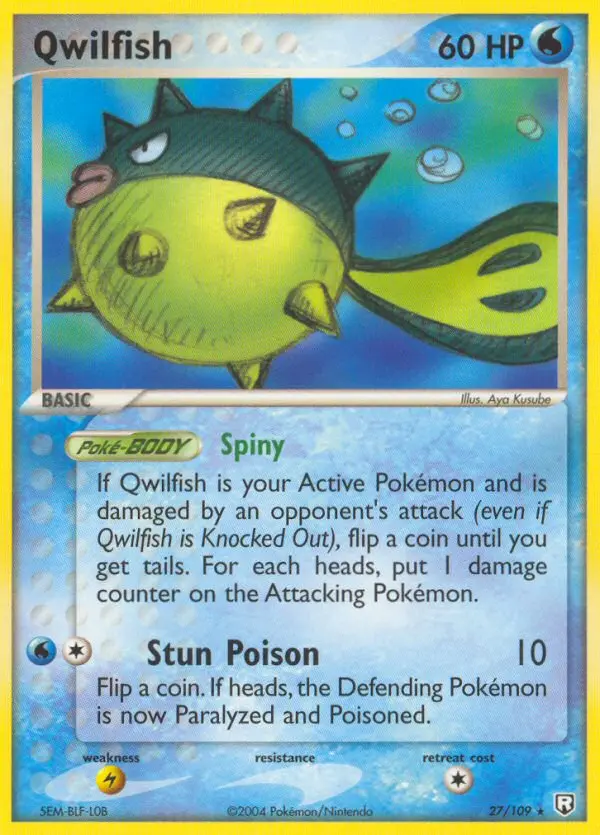 Qwilfish Rare Pokemon card #27 from Team Rocket Returns