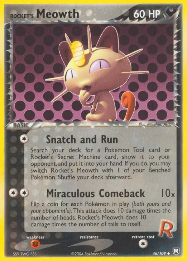 Rocket's Meowth Uncommon Pokemon card #46 from Team Rocket Returns