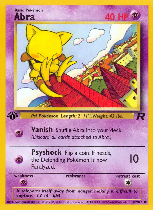 Abra Common Pokemon card #49 from Team Rocket