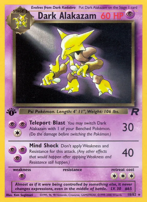 Dark Alakazam Rare Pokemon card #18 from Team Rocket