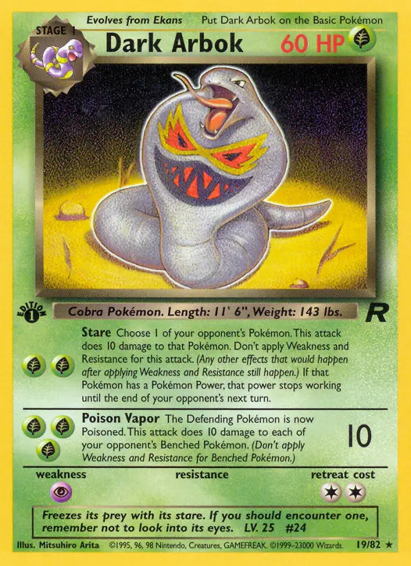 Dark Arbok Rare Pokemon card #19 from Team Rocket
