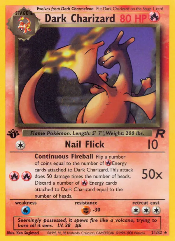 Dark Charizard Rare Pokemon card #21 from Team Rocket