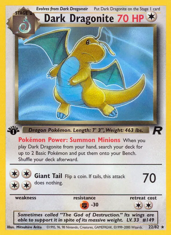 Dark Dragonite Rare Pokemon card #22 from Team Rocket