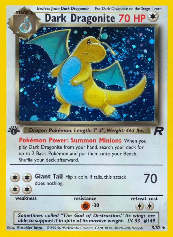 Dark Dragonite Rare Pokemon card #5 from Team Rocket