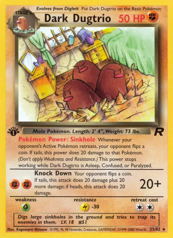 Dark Dugtrio Rare Pokemon card #23 from Team Rocket