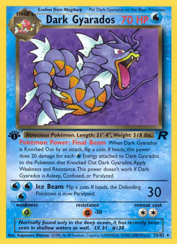 Dark Gyarados Rare Pokemon card #25 from Team Rocket