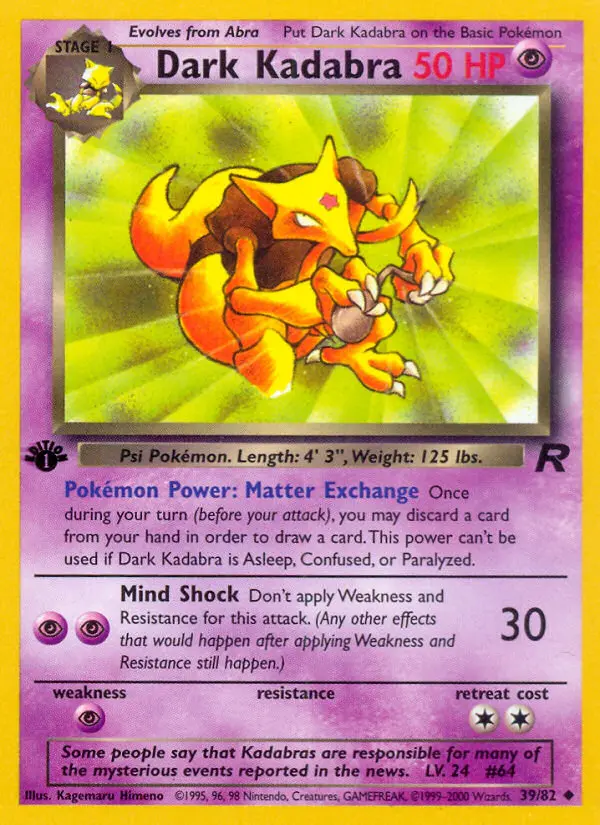 Dark Kadabra Uncommon Pokemon card #39 from Team Rocket