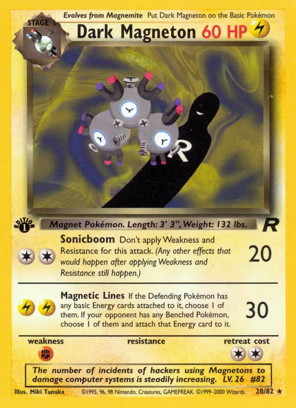 Dark Magneton Rare Pokemon card #28 from Team Rocket