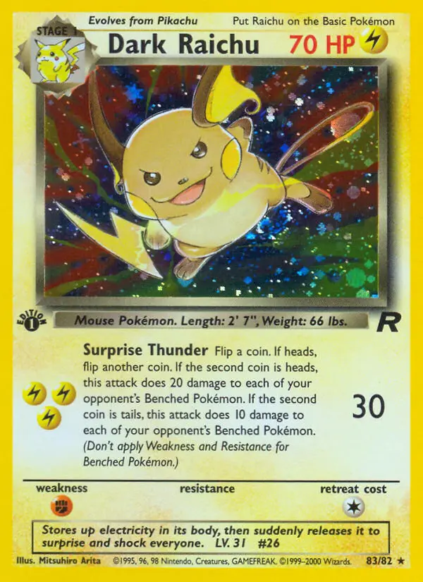 Dark Raichu Rare Pokemon card #83 from Team Rocket