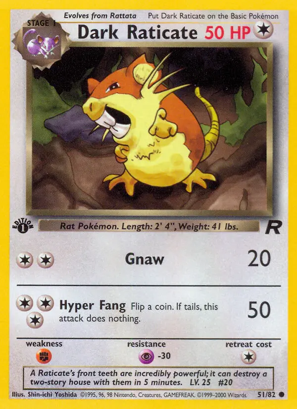 Dark Raticate Common Pokemon card #51 from Team Rocket