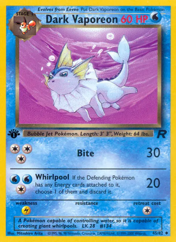 Dark Vaporeon Uncommon Pokemon card #45 from Team Rocket