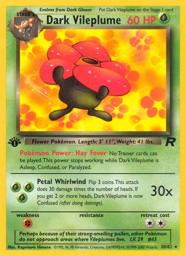 Dark Vileplume Rare Pokemon card #30 from Team Rocket