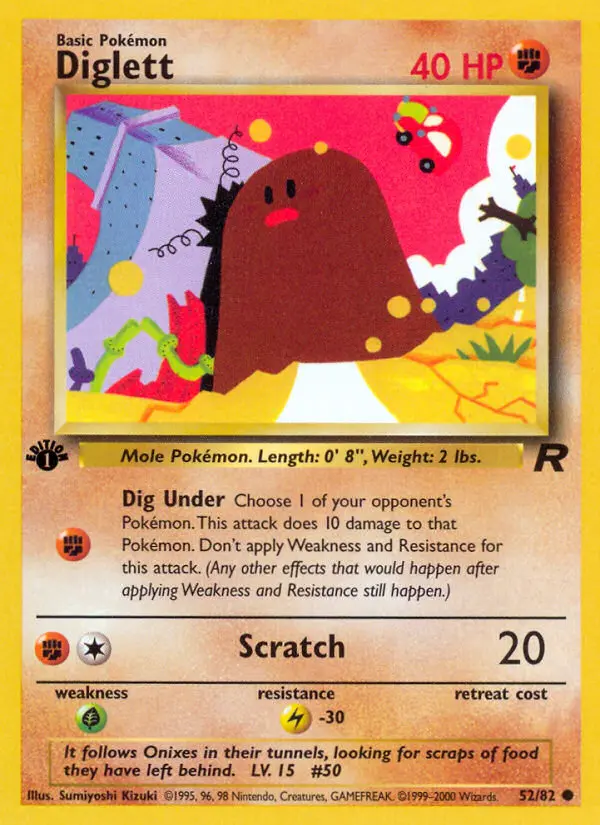 Diglett Common Pokemon card #52 from Team Rocket