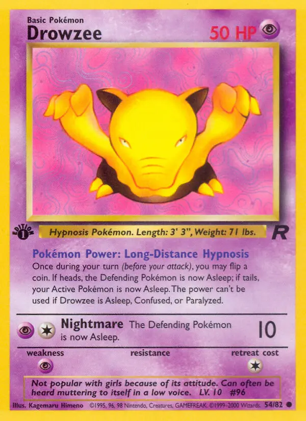 Drowzee Common Pokemon card #54 from Team Rocket