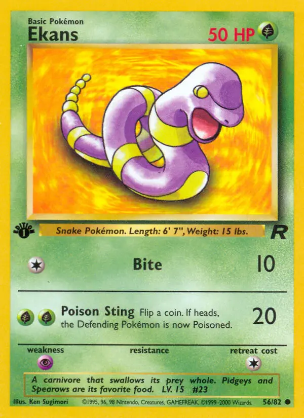 Ekans Common Pokemon card #56 from Team Rocket