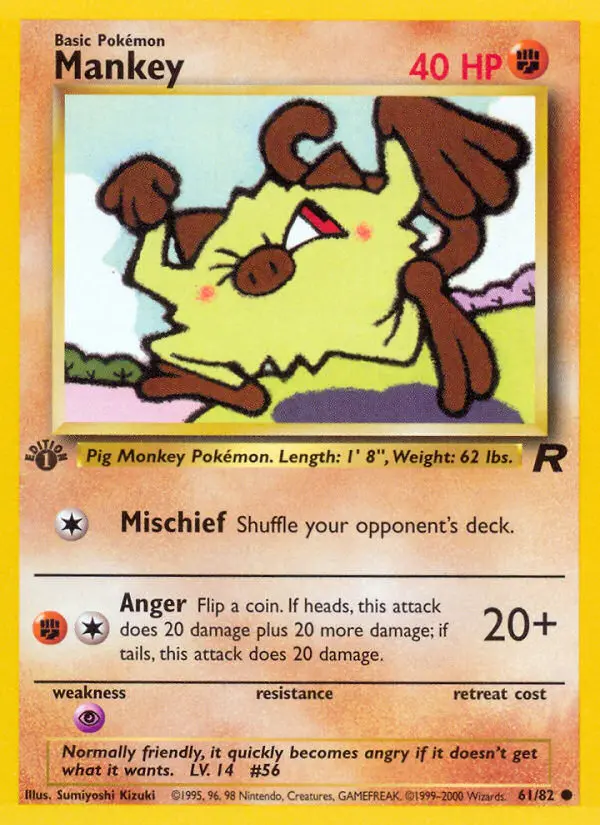 Mankey Common Pokemon card #61 from Team Rocket