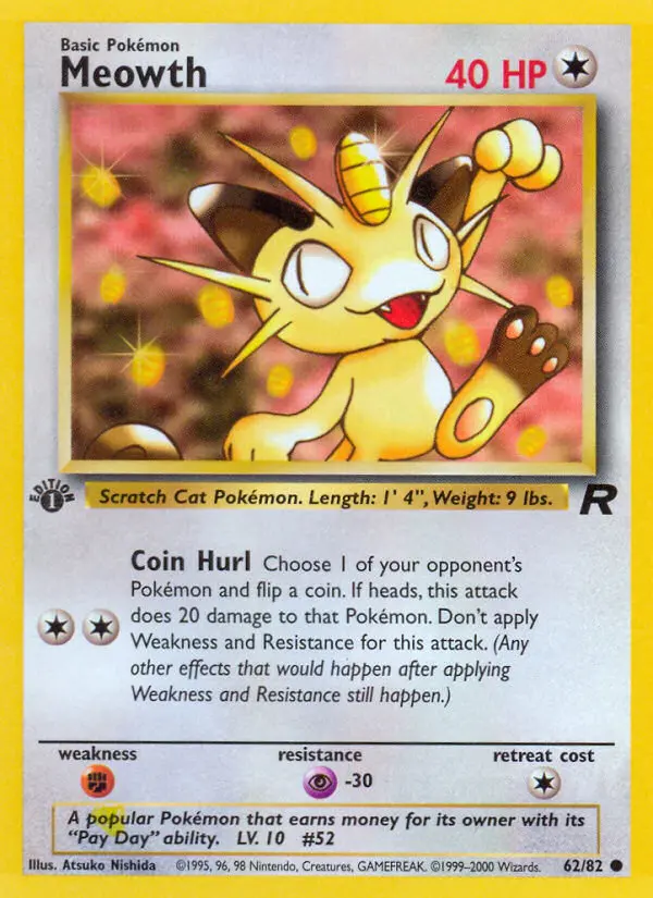 Meowth Common Pokemon card #62 from Team Rocket