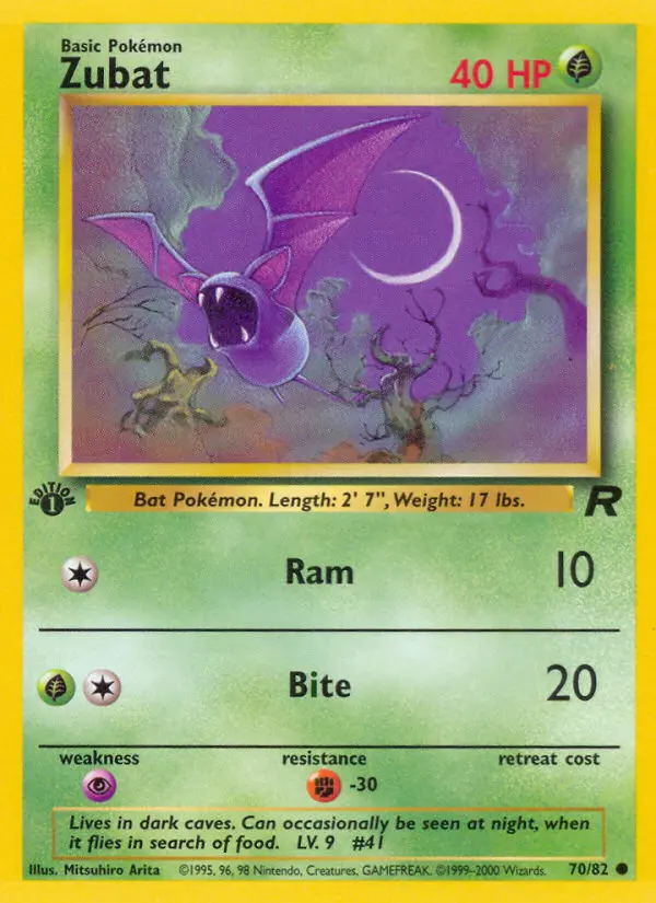 Zubat Common Pokemon card #70 from Team Rocket