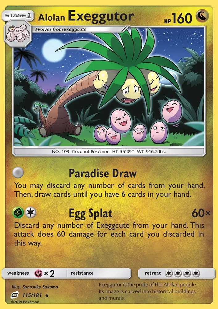 Alolan Exeggutor Rare Pokemon card #115 from Team Up