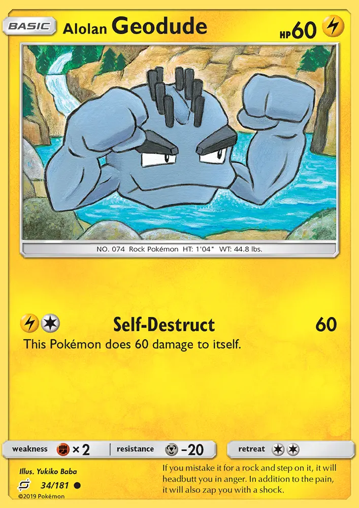 Alolan Geodude Common Pokemon card #34 from Team Up