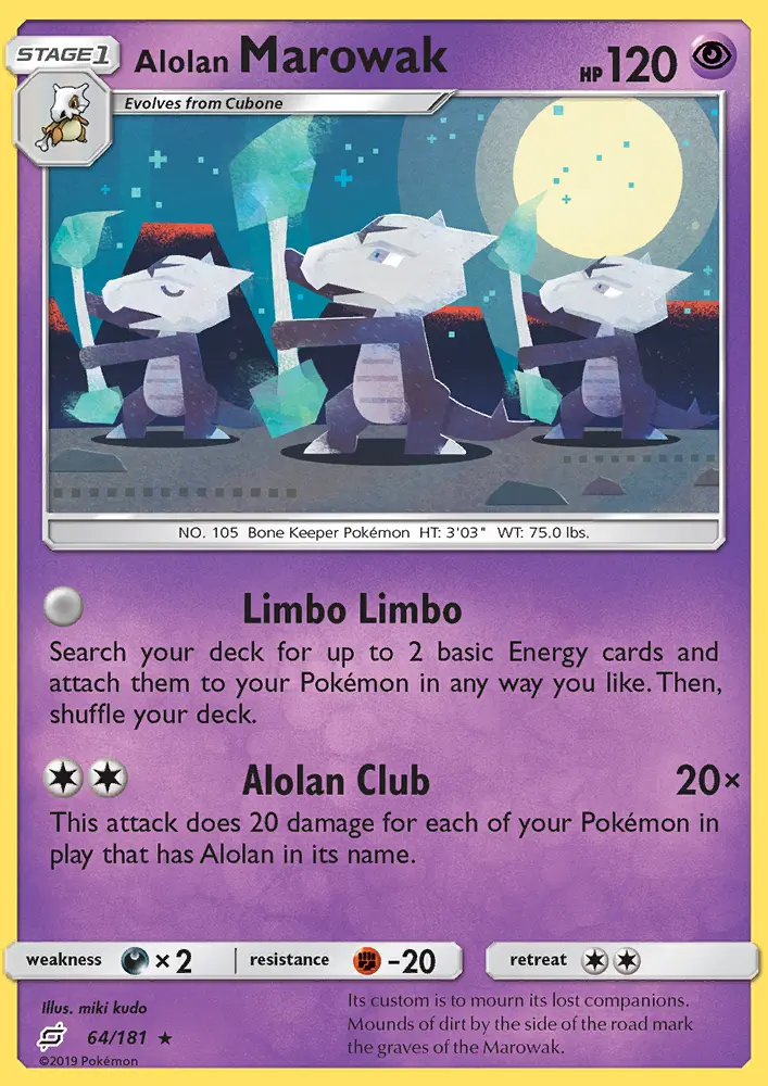 Alolan Marowak Rare Pokemon card #64 from Team Up