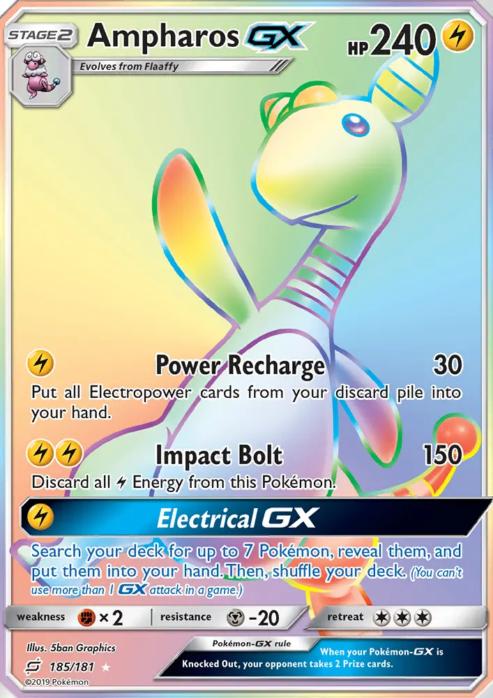Ampharos GX Secret Rare Pokemon card #185 from Team Up